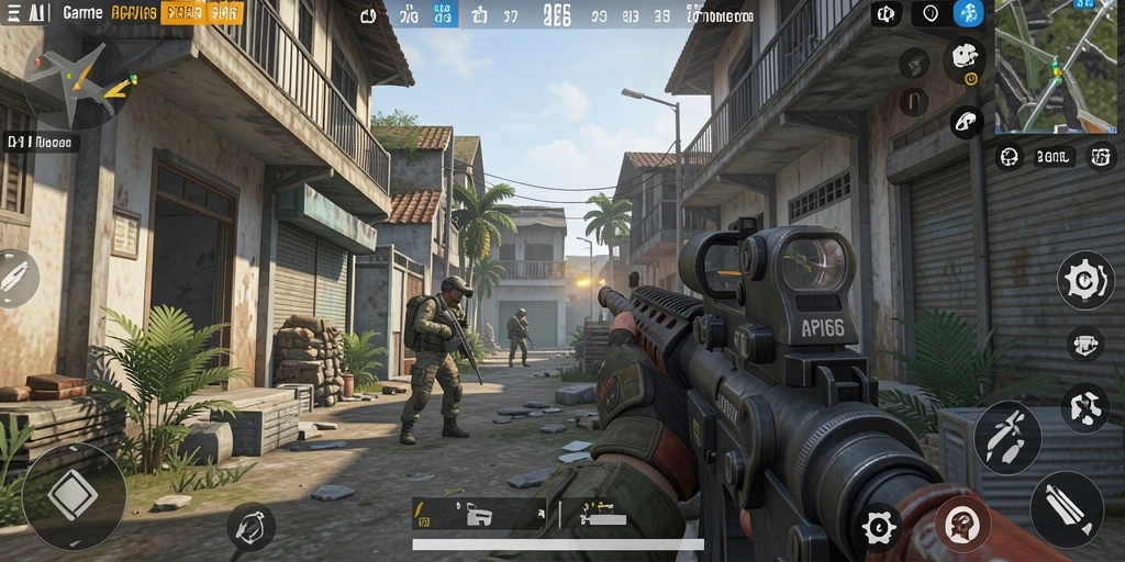 Tampilan gameplay mendebarkan API66 di arena pertempuran FPS.