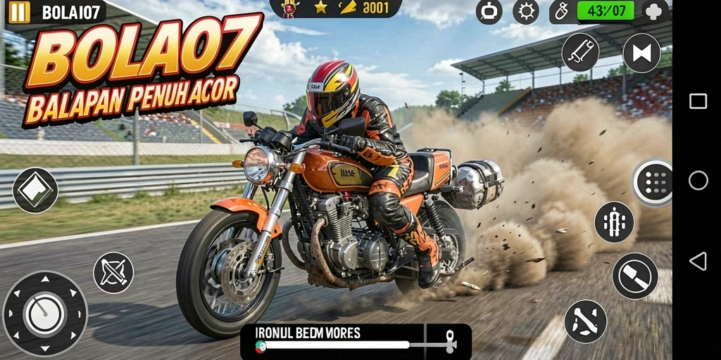 Tampilan gameplay action balapan motor yang mendebarkan di BOLA07.