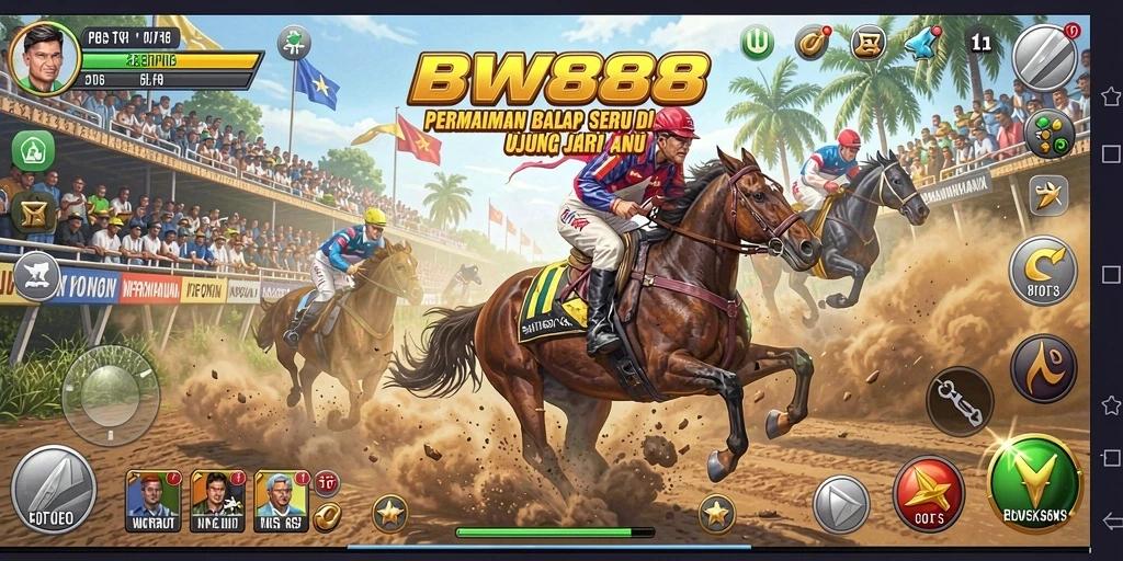 Screenshot gameplay BW888 menampilkan aksi balapan yang mendebarkan.