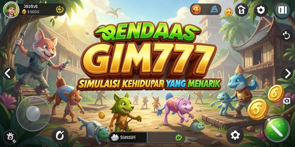 Tampilan utama GIM777 dengan karakter yang sedang berinteraksi di dunia simulasi.