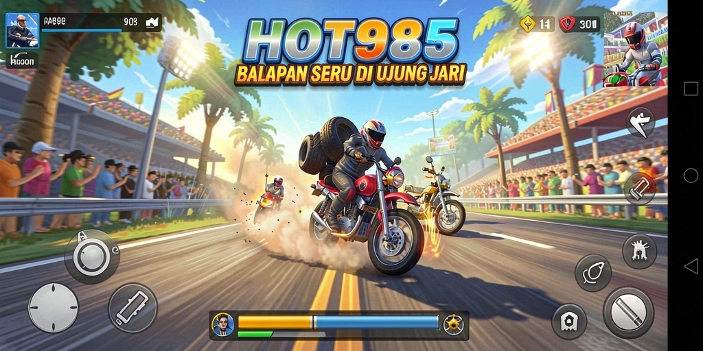 Screenshot gameplay HOT985 menampilkan balapan yang seru dan visual yang memukau.