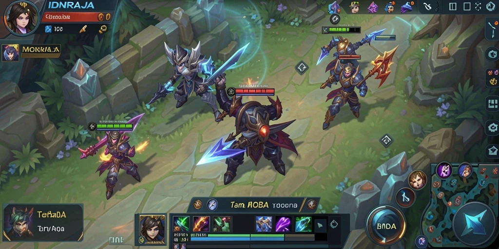 Tangkapan layar gameplay IDNRAJA yang menampilkan pertarungan seru di arena.