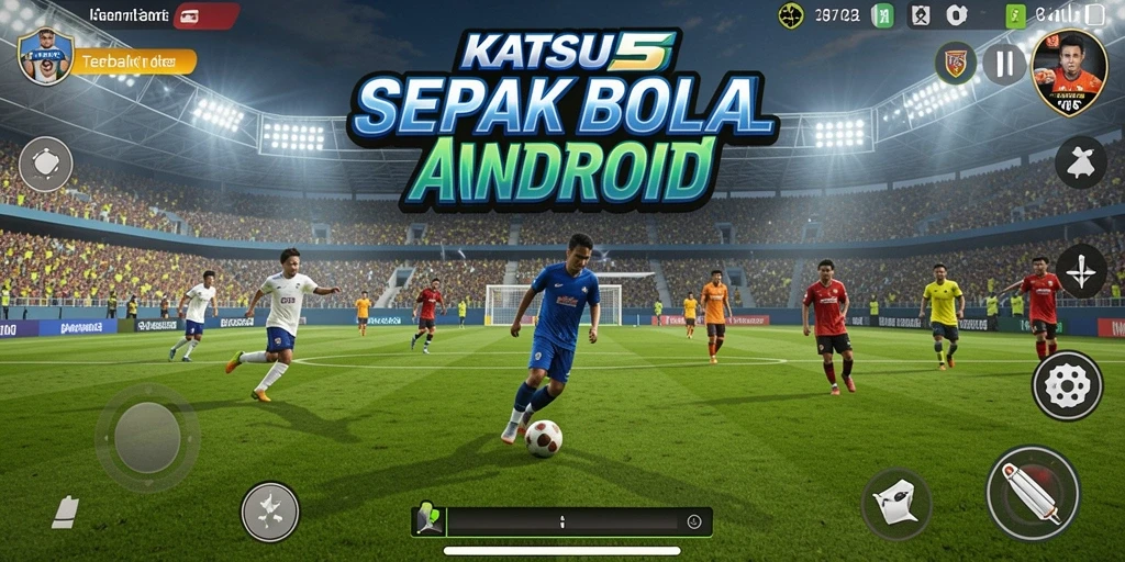 Screenshot KATSU5 yang menunjukkan aksi seru di lapangan sepak bola.