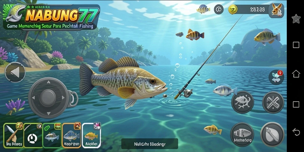 Gameplay NABUNG77 yang menampilkan serunya memancing di berbagai lokasi.