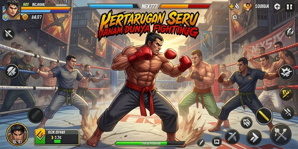 Screenshot NEX777 menampilkan aksi pertarungan yang mendebarkan dan karakter yang kuat.