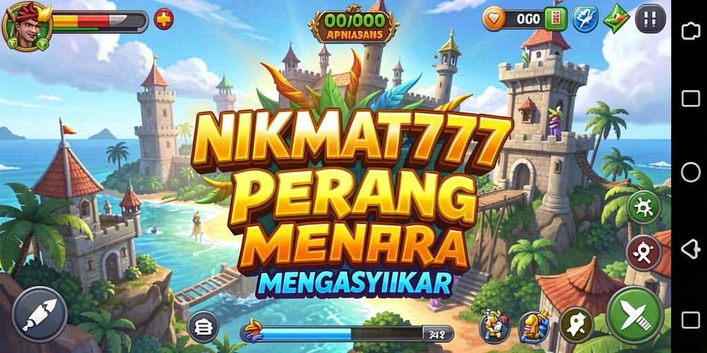 Screenshot dari gameplay NIKMAT777 menampilkan pertempuran menara yang seru.