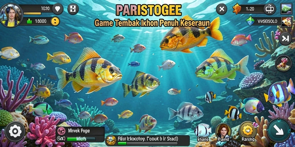 Screenshot menunjukkan aksi menembak ikan dalam PARISTOGEL.