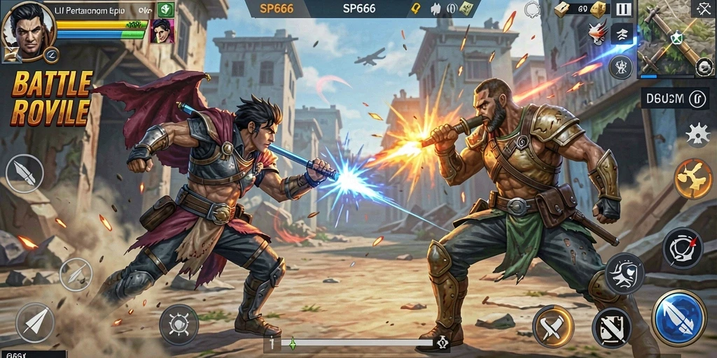 Tampilan gameplay epik dalam SP666 dengan aksi pertempuran seru.
