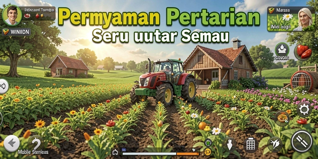 Tampilan gameplay WINIDN dengan aktivitas bertani yang seru.